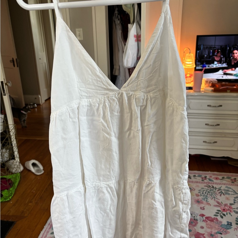 White V-Neck Tiered Cotton Sundress
